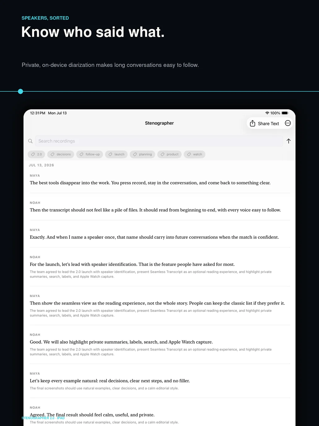 Speaker diarization on iPad