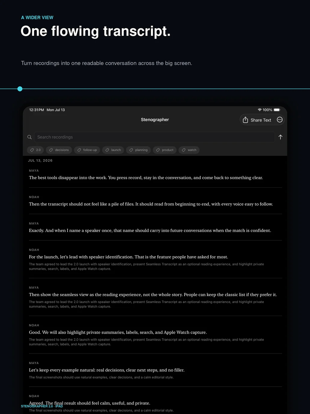 Seamless transcript on iPad