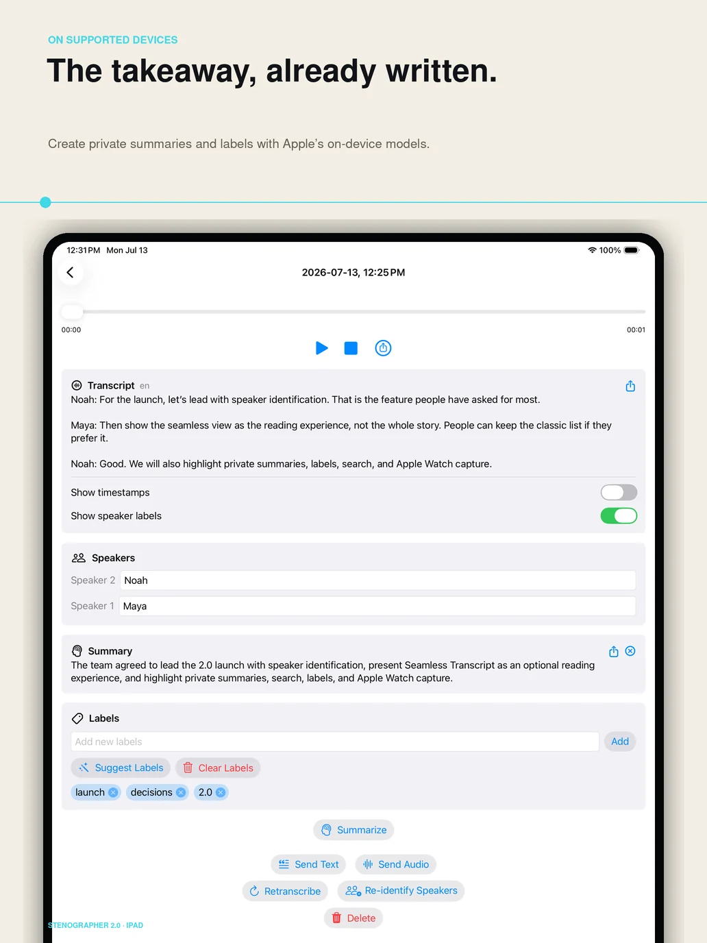 Private transcript summary on iPad