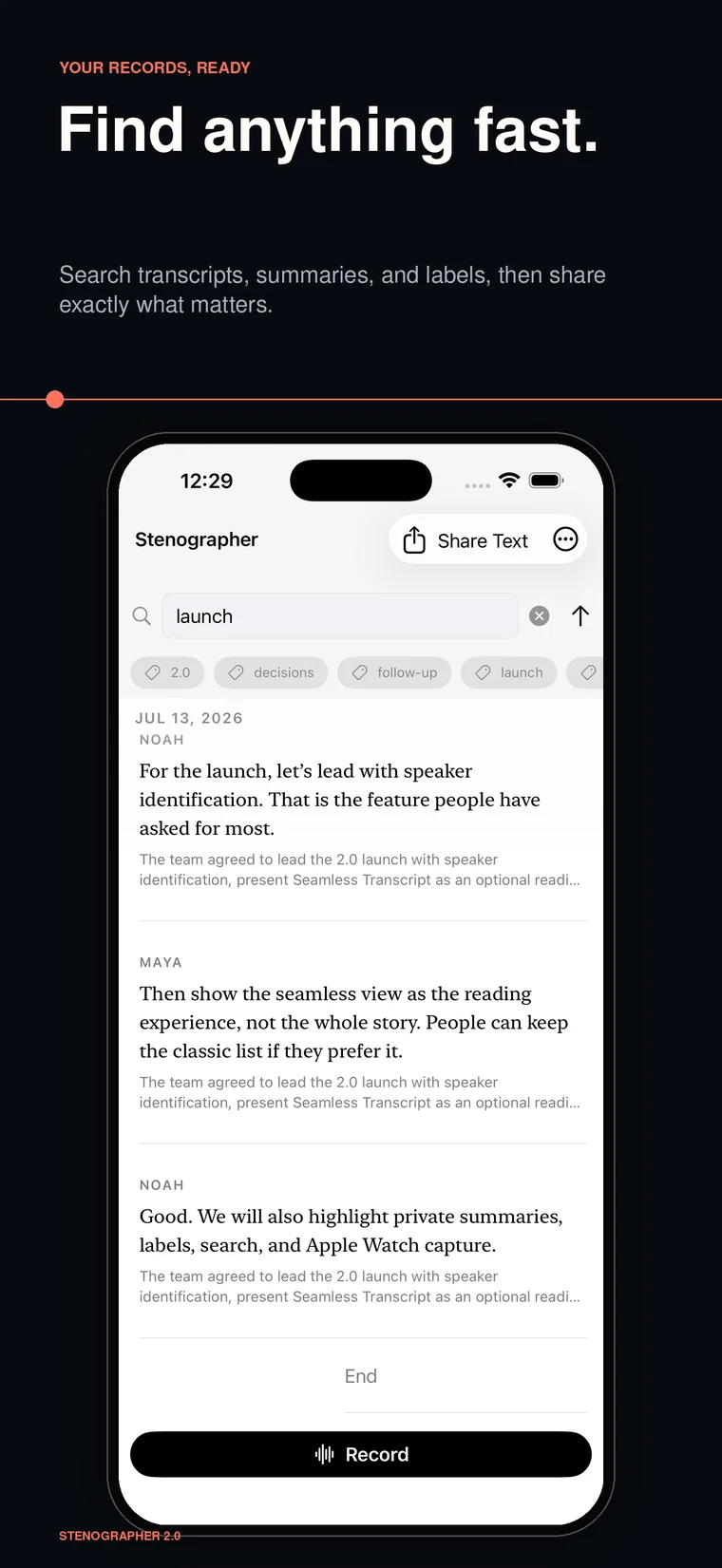 Searching across private transcripts in Stenographer