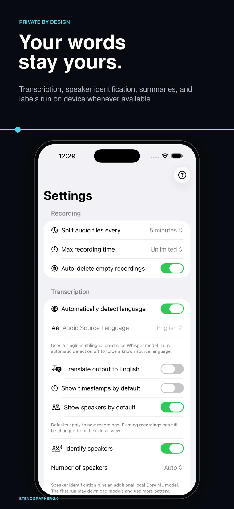 Stenographer privacy-first on-device processing